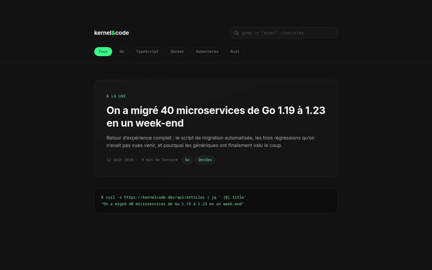 Aperçu de Kernel & Code, style Minimalisme Tech