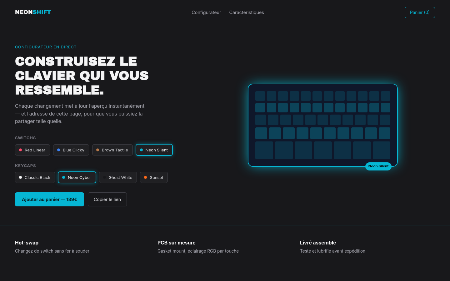 Aperçu de NeonShift, style Néo-Brutalisme Cyber / Dark