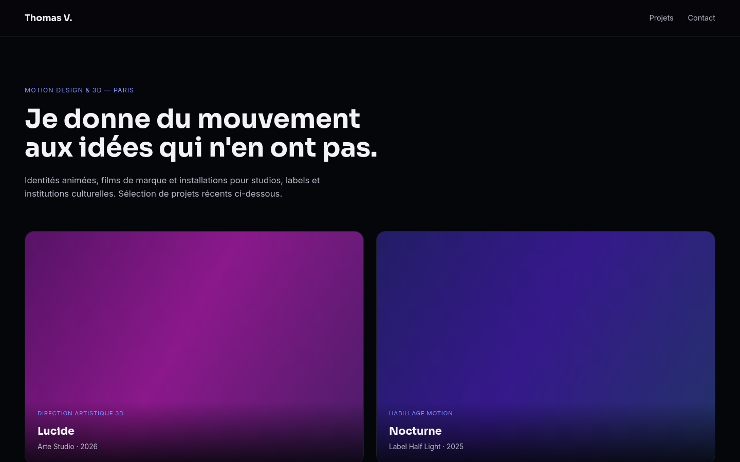 Aperçu de Thomas V., style Dark Glassmorphism / Cinema UI